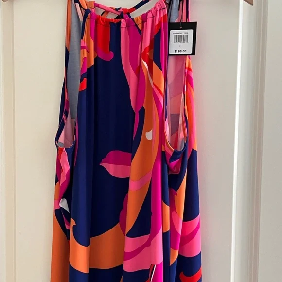 NWT Trina Turk Floral Scroll Halter Maxi Dress Size L - Picture 4 of 10